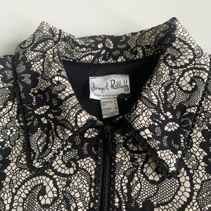 Joseph Ribkoff Vintage Spangle Black White Floral Full Zip Sequin Women Jacket